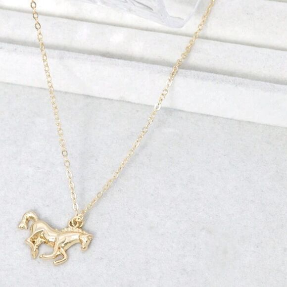 SALE 18k Stamped Gold Filled Western Bohemian Horse Pendant Necklace - Picture 3 of 7